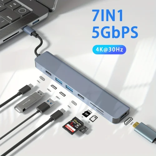 USB-C Hub 4K 30Hz – Type-C to HDMI, PD 100W, USB 3.0 Multiport Adapter for MacBook & Samsung