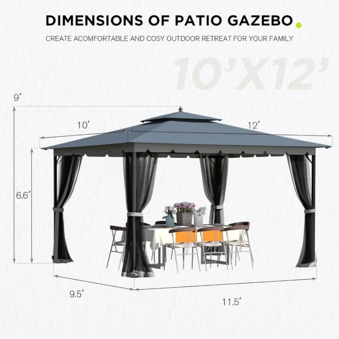 Heavy-Duty Metal Gazebo with Mosquito Netting & Dual Air Roof - Outdoor Patio Tent - Image 4