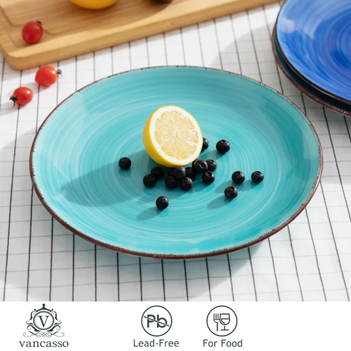 vancasso Bonita Blue 10.4" Handpainted Dinner Plate Set of 6 - Rustic Serving Plates - Image 4