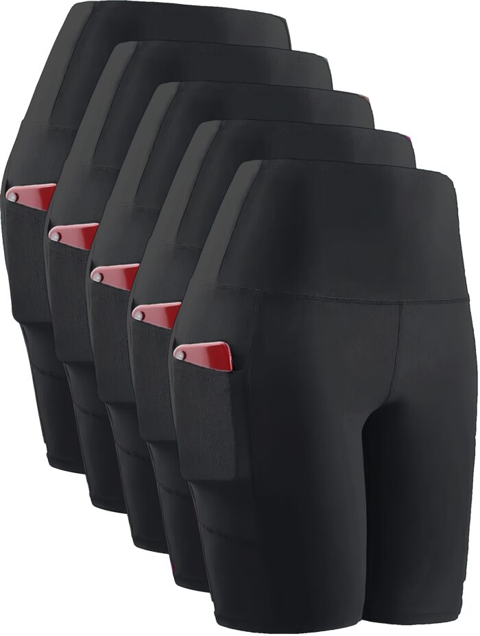 5pcs High-Waisted Workout Shorts – 6" Length, Pocketed, Soft Tummy Control for Yoga & Running - Image 2