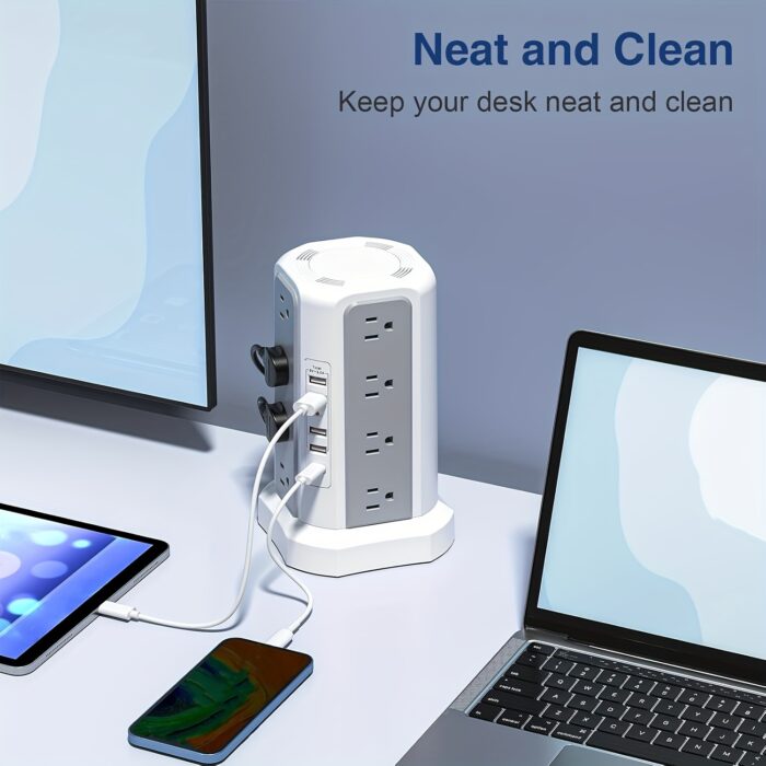 Power Strip Tower with USB C – 16 AC Outlets, 5 USB Ports, Flat Plug Surge Protector - Image 15