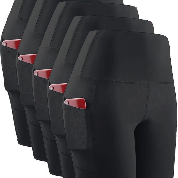 5pcs High-Waisted Workout Shorts – 6" Length, Pocketed, Soft Tummy Control for Yoga & Running - Image 15