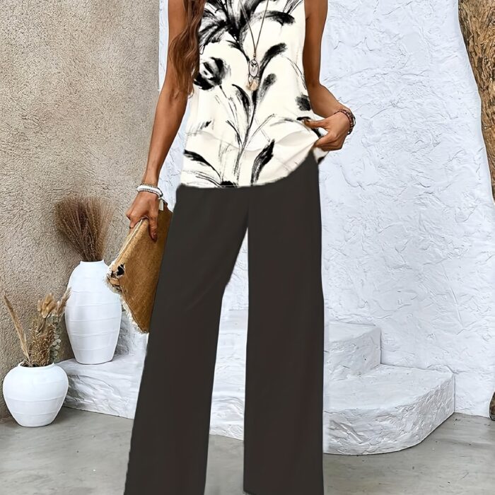 Textured Stripe Vest Suit – Square Neck Sleeveless Top & Straight Pants, Double-Layer Comfort - Image 16