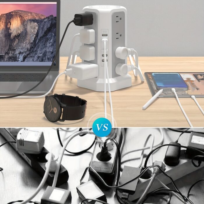 Power Strip Tower with USB C – 16 AC Outlets, 5 USB Ports, Flat Plug Surge Protector - Image 8