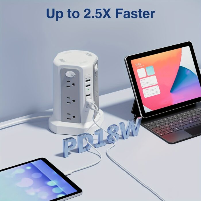 Power Strip Tower with USB C – 16 AC Outlets, 5 USB Ports, Flat Plug Surge Protector - Image 12