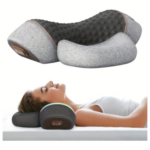 Heated Ergonomic Neck Pillow – Contoured Design, Thermostatic Heating & 3 Vibration Modes (Gray)