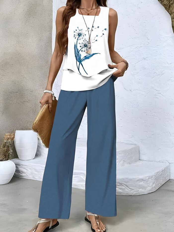 Textured Stripe Vest Suit – Square Neck Sleeveless Top & Straight Pants, Double-Layer Comfort - Image 6
