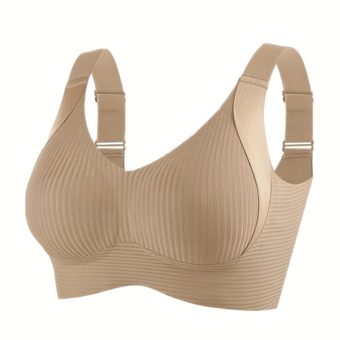 4pcs Seamless Wireless Bras – Full Coverage, Anti-Sag Lift, Ribbed Nylon (Beige/Nude) - Image 9