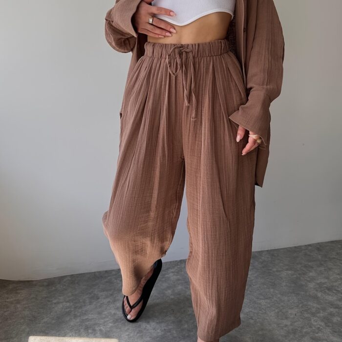 2-Piece Women's Fashion Suit – Lapel Long-Sleeve Shirt & High-Waisted Pants - Image 13