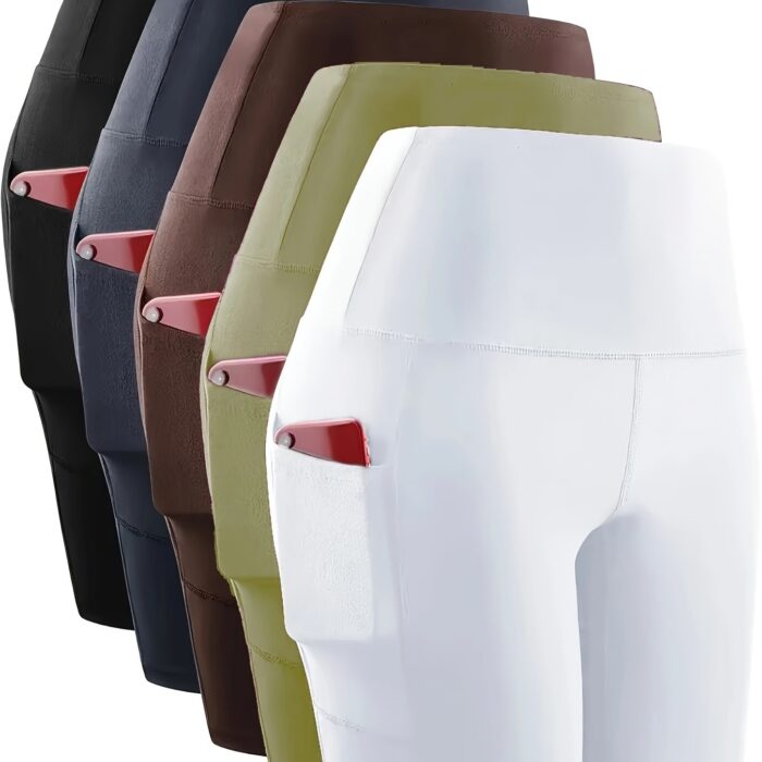 5pcs High-Waisted Workout Shorts – 6" Length, Pocketed, Soft Tummy Control for Yoga & Running - Image 13