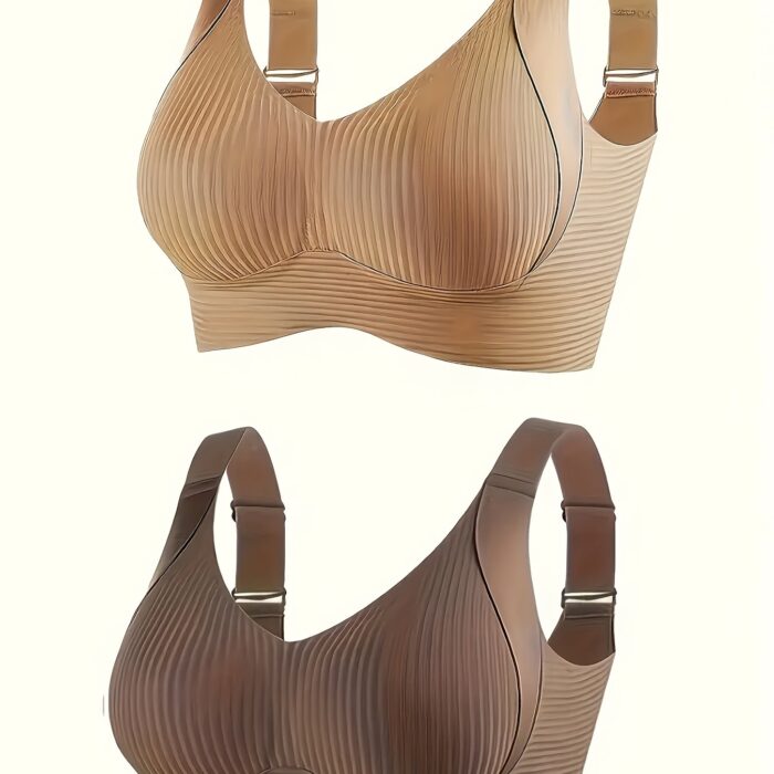 4pcs Seamless Wireless Bras – Full Coverage, Anti-Sag Lift, Ribbed Nylon (Beige/Nude) - Image 14