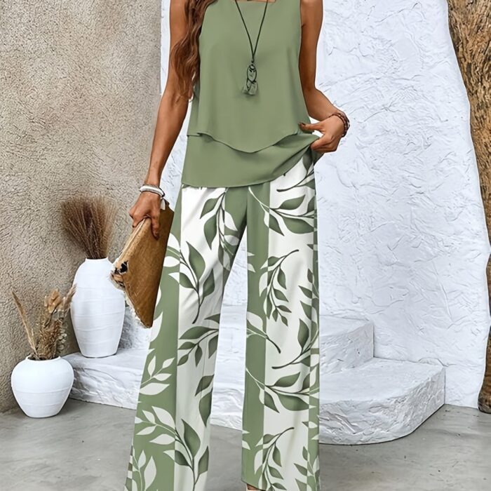 Textured Stripe Vest Suit – Square Neck Sleeveless Top & Straight Pants, Double-Layer Comfort - Image 11