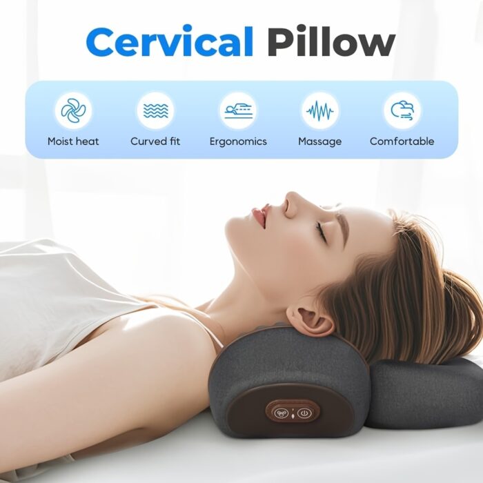 Heated Ergonomic Neck Pillow – Contoured Design, Thermostatic Heating & 3 Vibration Modes (Gray) - Image 4
