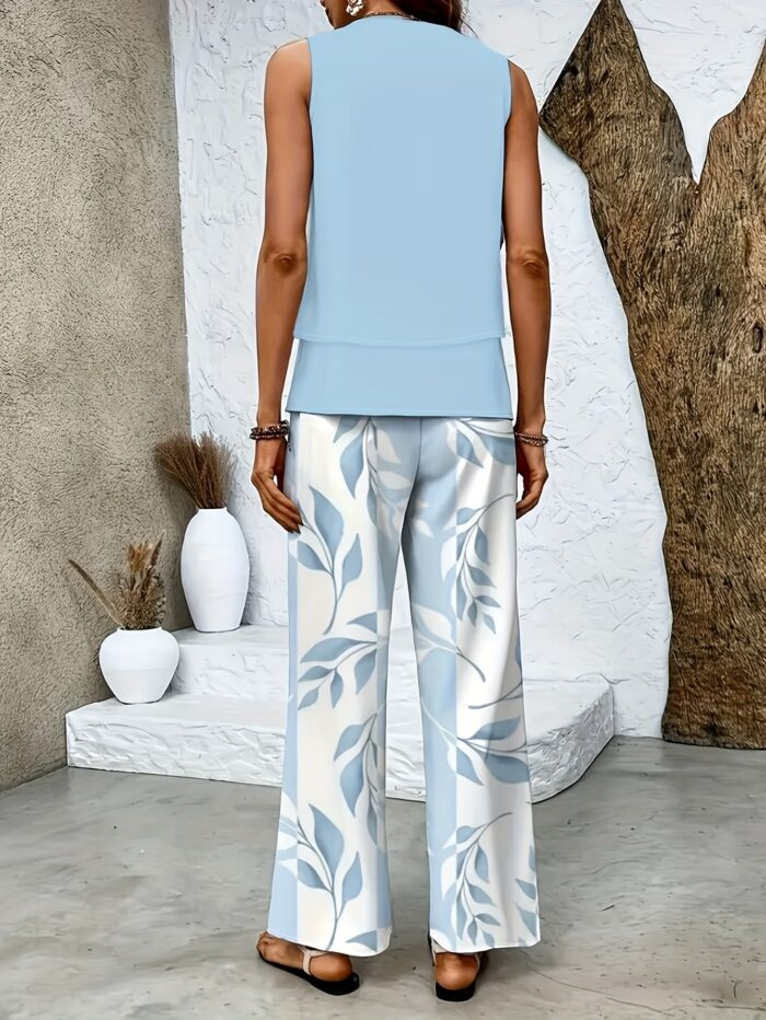 Textured Stripe Vest Suit – Square Neck Sleeveless Top & Straight Pants, Double-Layer Comfort - Image 9