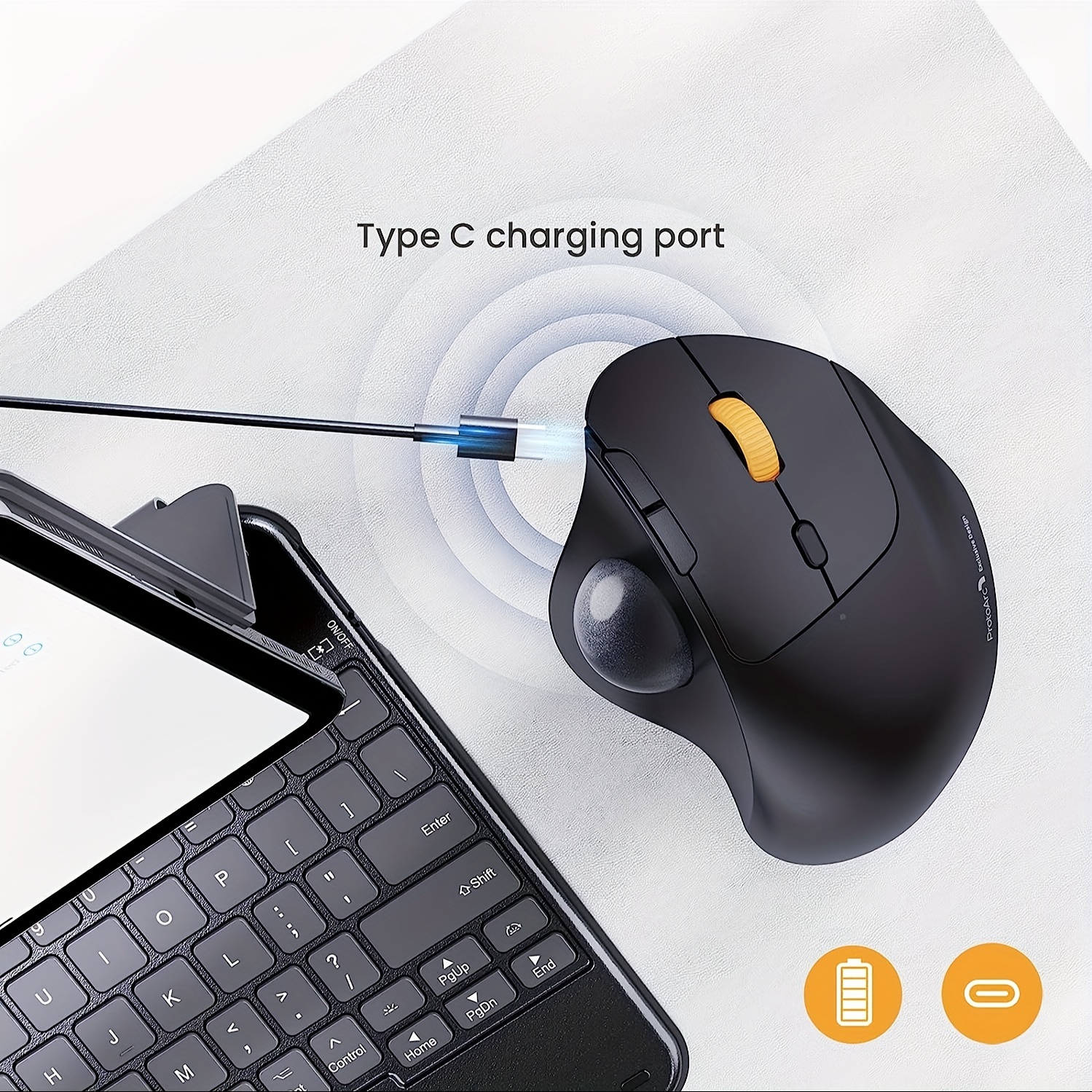 Ergonomic Wireless Rechargeable Thumb Trackball Mouse – Bluetooth/2.4 GHz Control - Image 4
