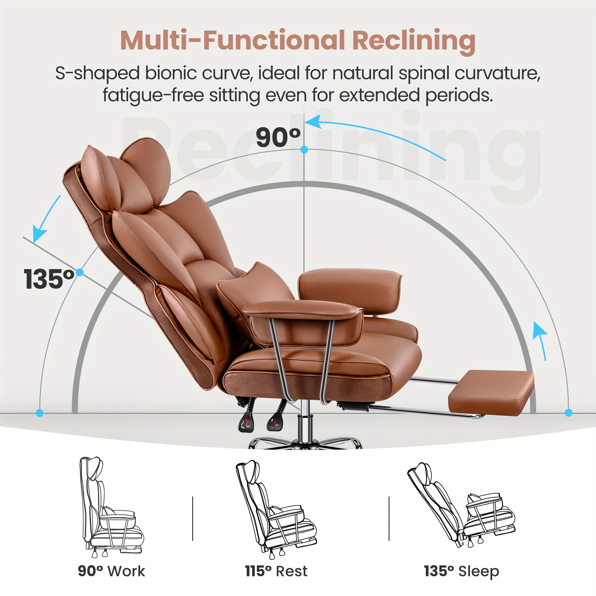 Plus-Size Executive High-Back Leather Office Chair with Footrest & Lumbar Support - Image 5