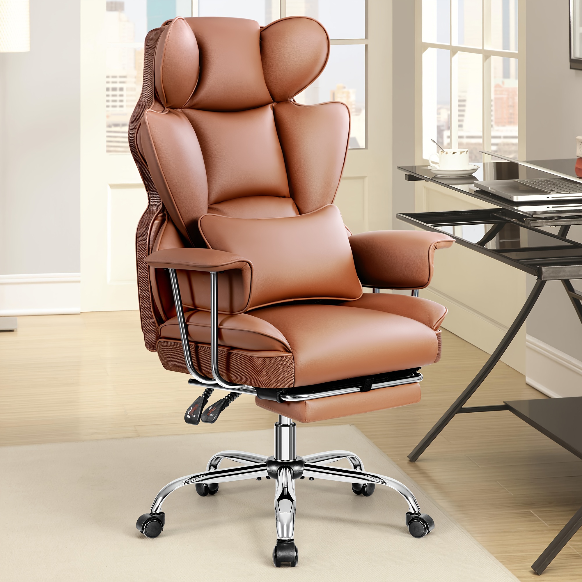 Plus-Size Executive High-Back Leather Office Chair with Footrest & Lumbar Support - Image 2