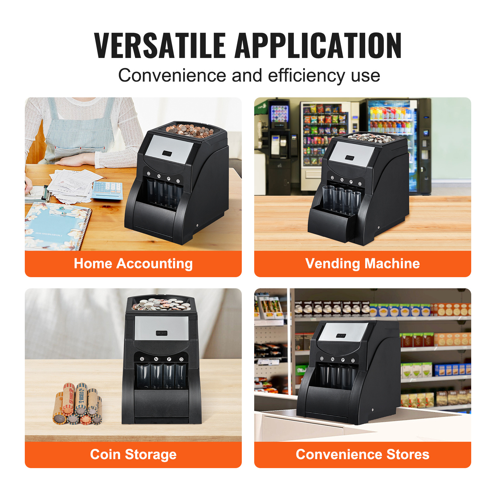VEVOR USD Coin Sorter Machine with Wrapper, Sorts 230 Coins/Min, Holds 200 Coins, Black - Image 8