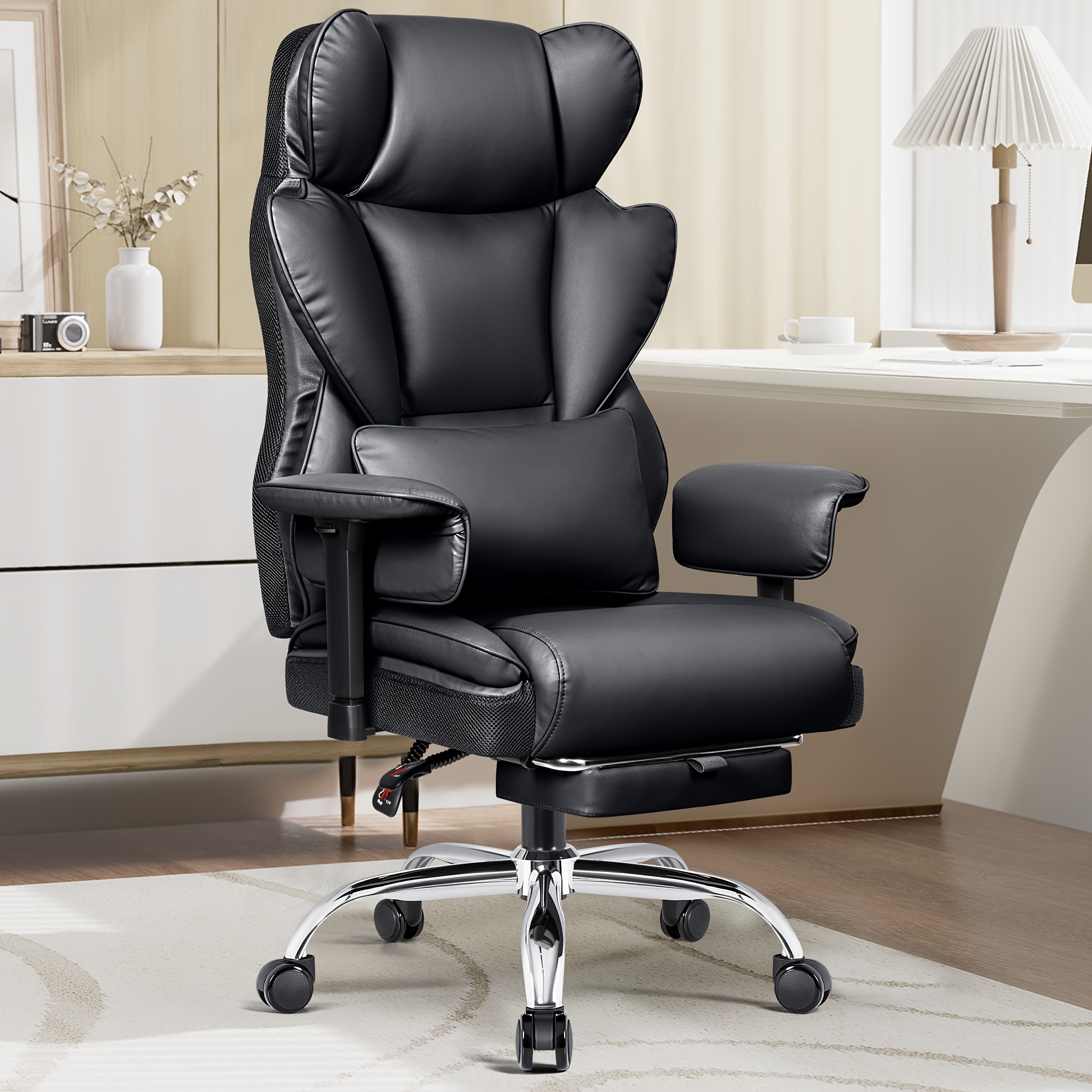 Plus-Size Executive High-Back Leather Office Chair with Footrest & Lumbar Support - Image 13