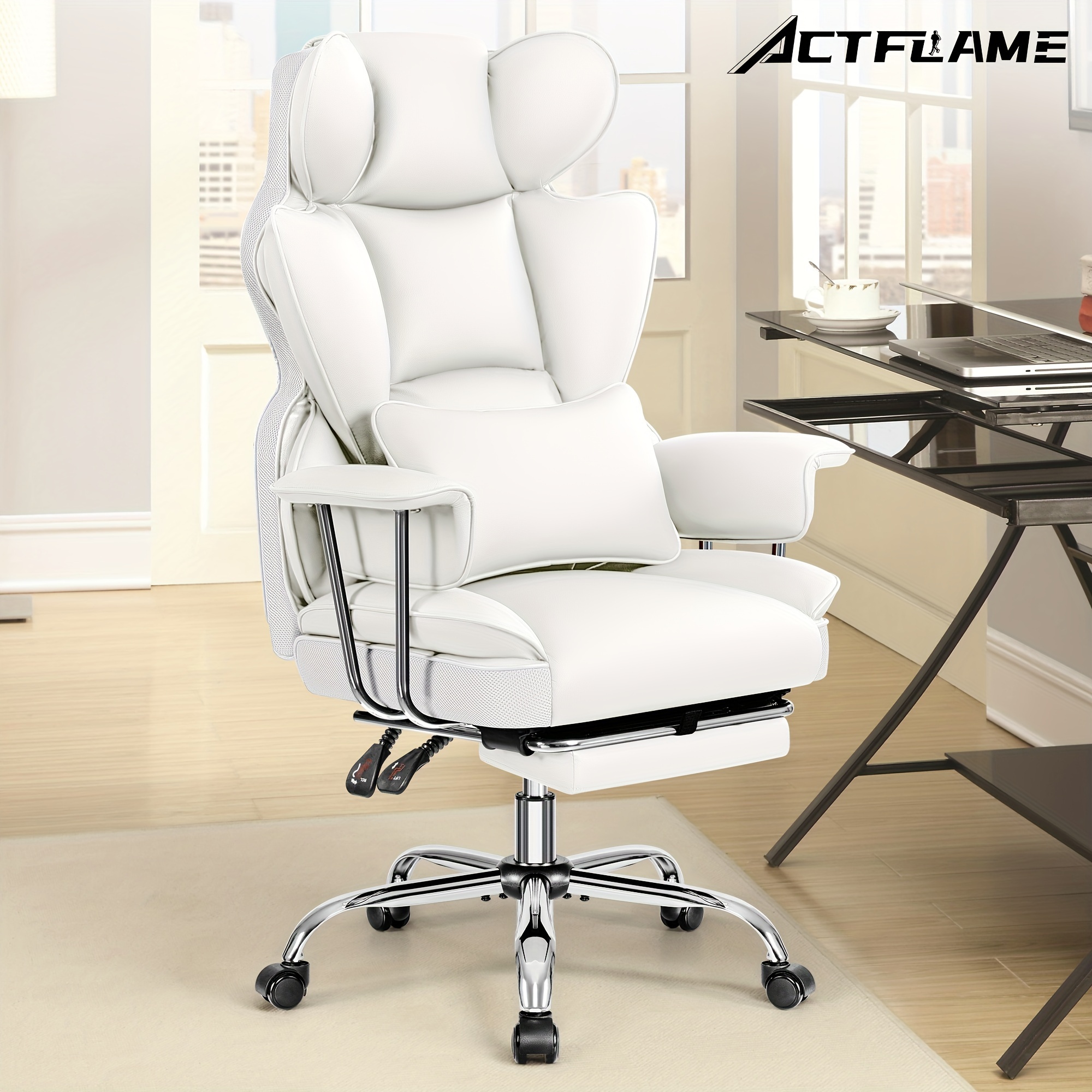 Plus-Size Executive High-Back Leather Office Chair with Footrest & Lumbar Support - Image 9