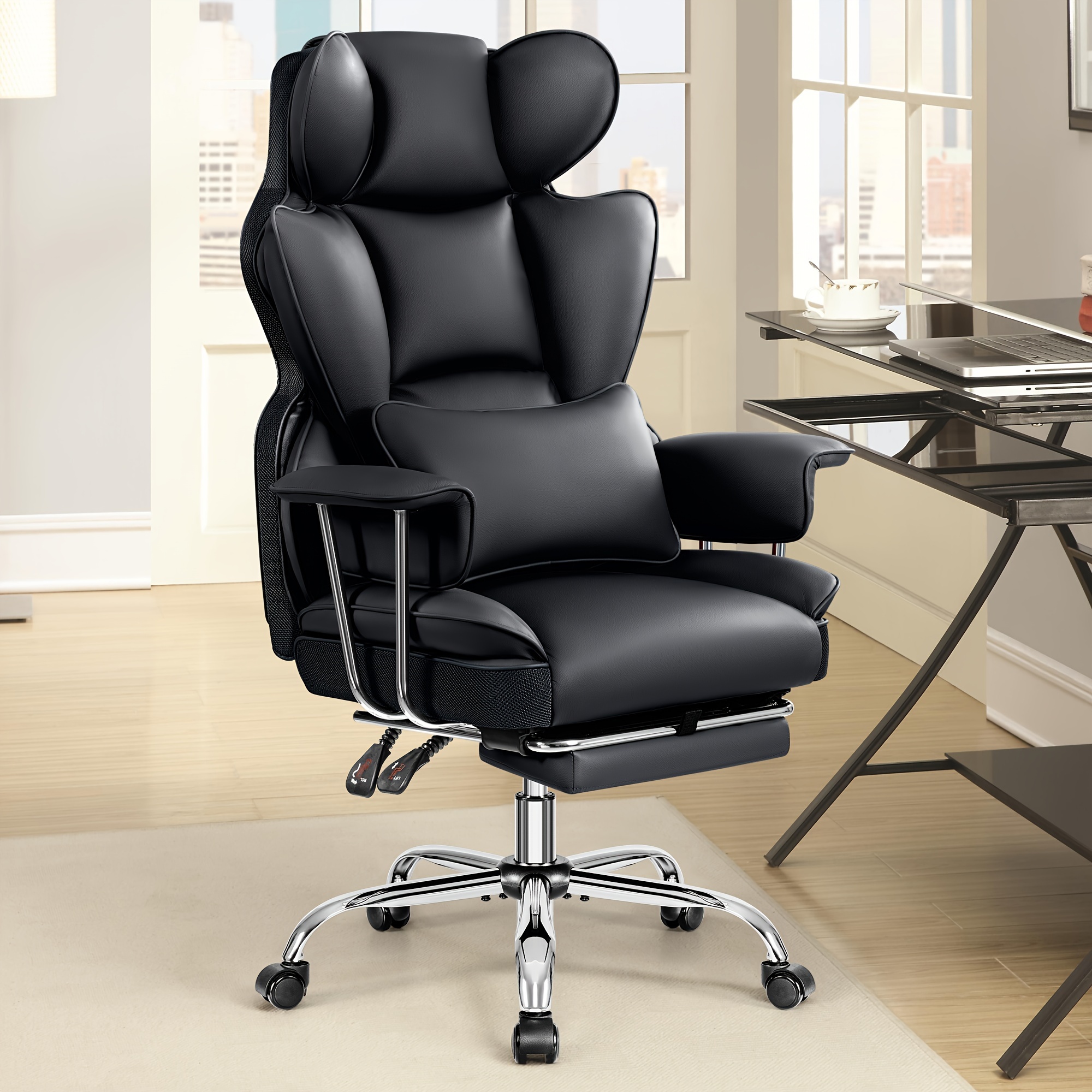 Plus-Size Executive High-Back Leather Office Chair with Footrest & Lumbar Support - Image 6