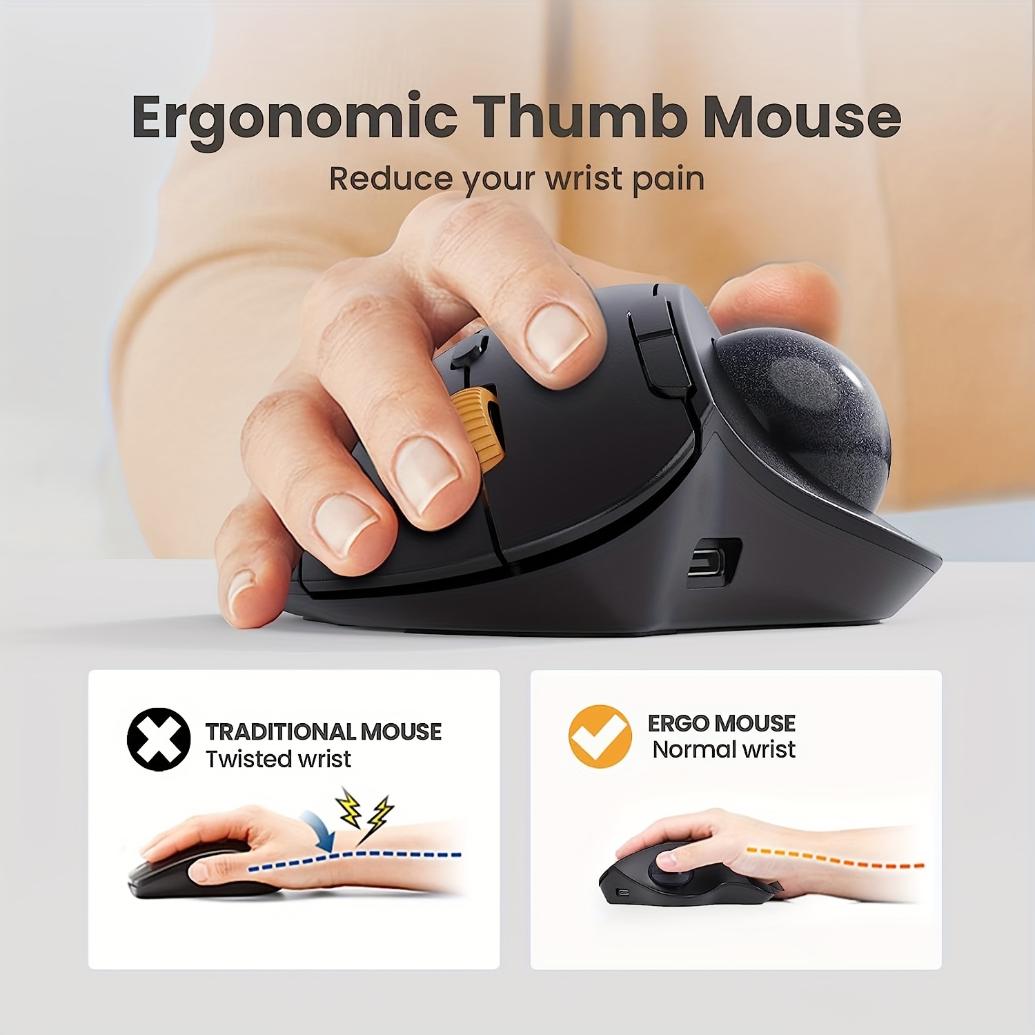 Ergonomic Wireless Rechargeable Thumb Trackball Mouse – Bluetooth/2.4 GHz Control - Image 8