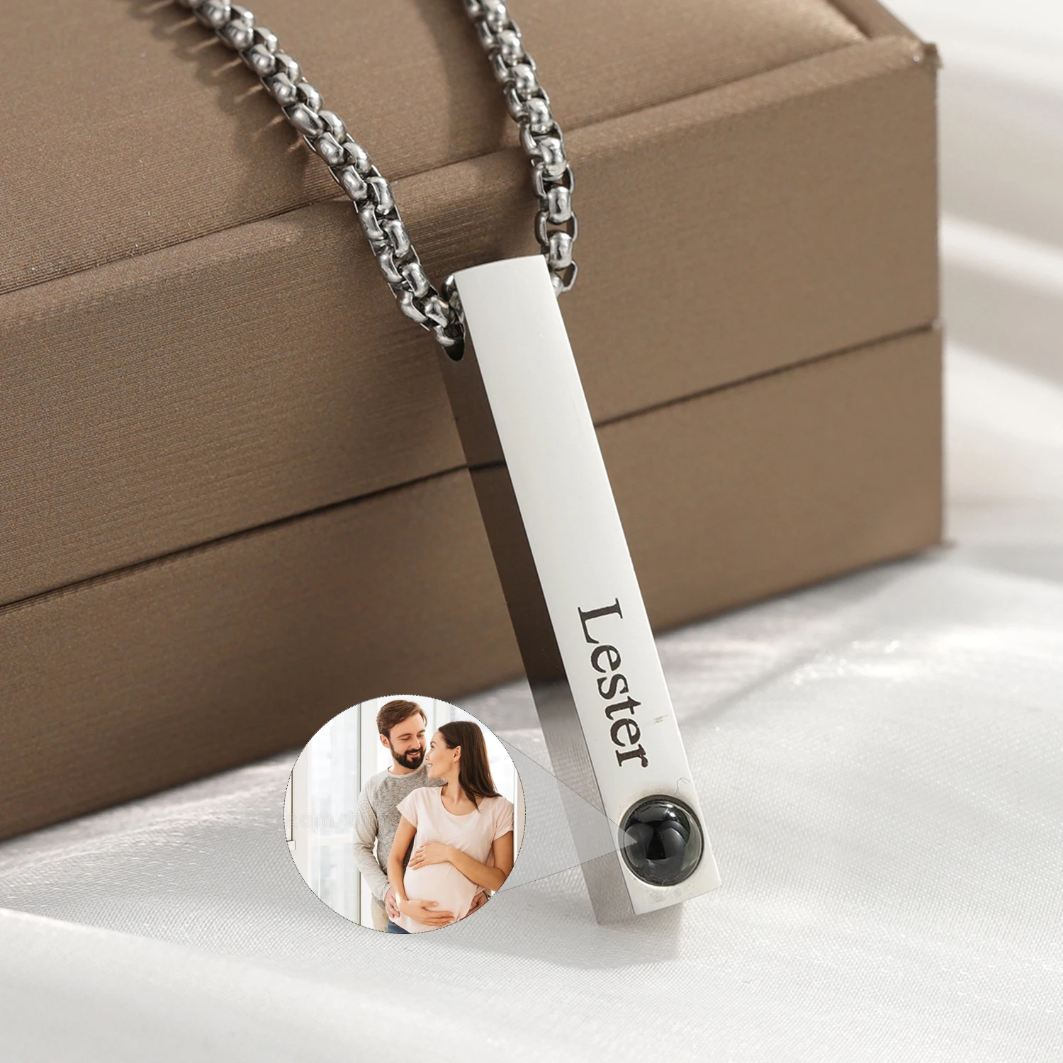 Personalized Photo Bar Necklace for Men Memorial Gift Dad Boyfriend Birthday Anniversary - Image 2