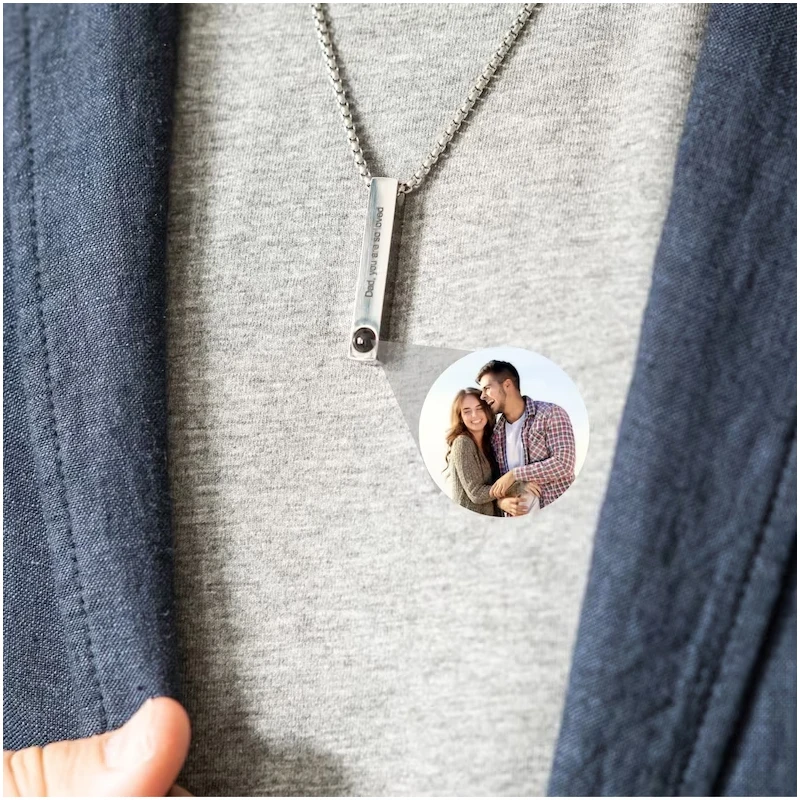 Personalized Photo Bar Necklace for Men Memorial Gift Dad Boyfriend Birthday Anniversary - Image 3