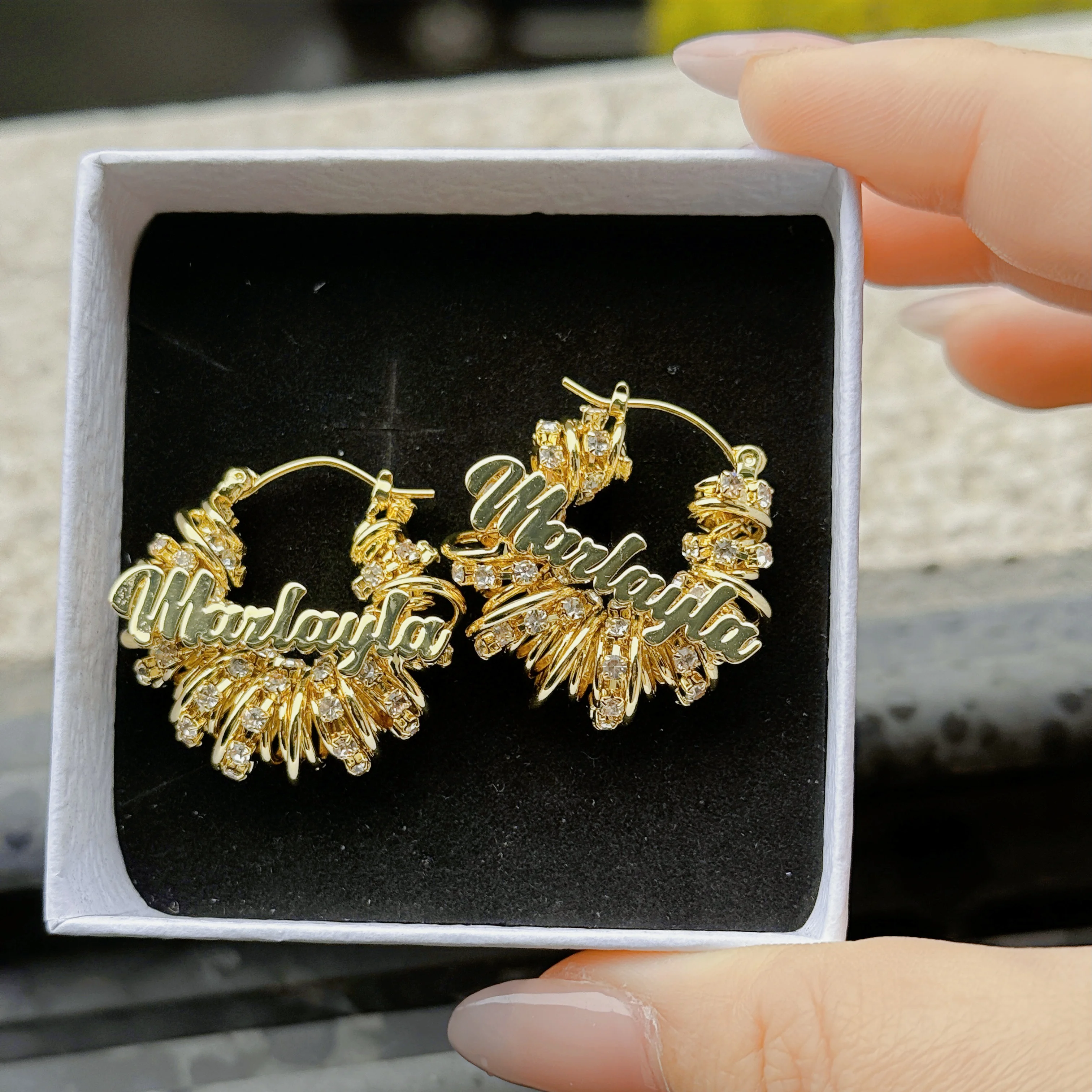 DUOYING Custom Name Wrap Tennis Chain Nameplate Chunky 30mm Stainless Steel Hoop Earrings Women Gift - Image 3