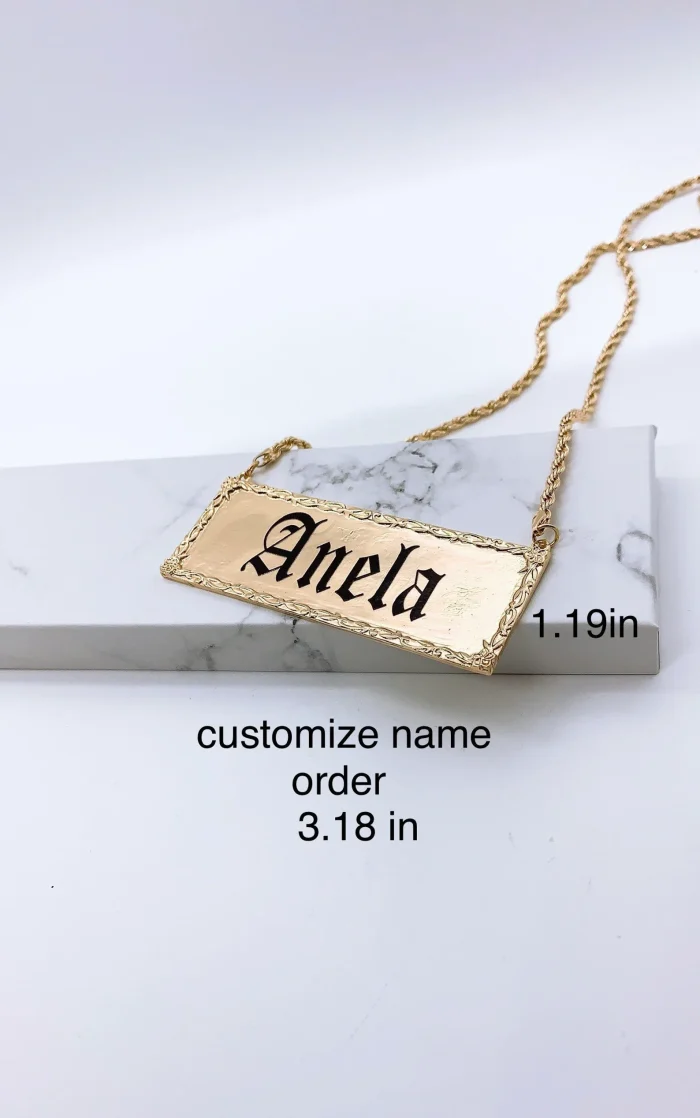 Hawaiian Personalized Flower Name Plate Necklace 18in Rope Chain Gold - Image 2