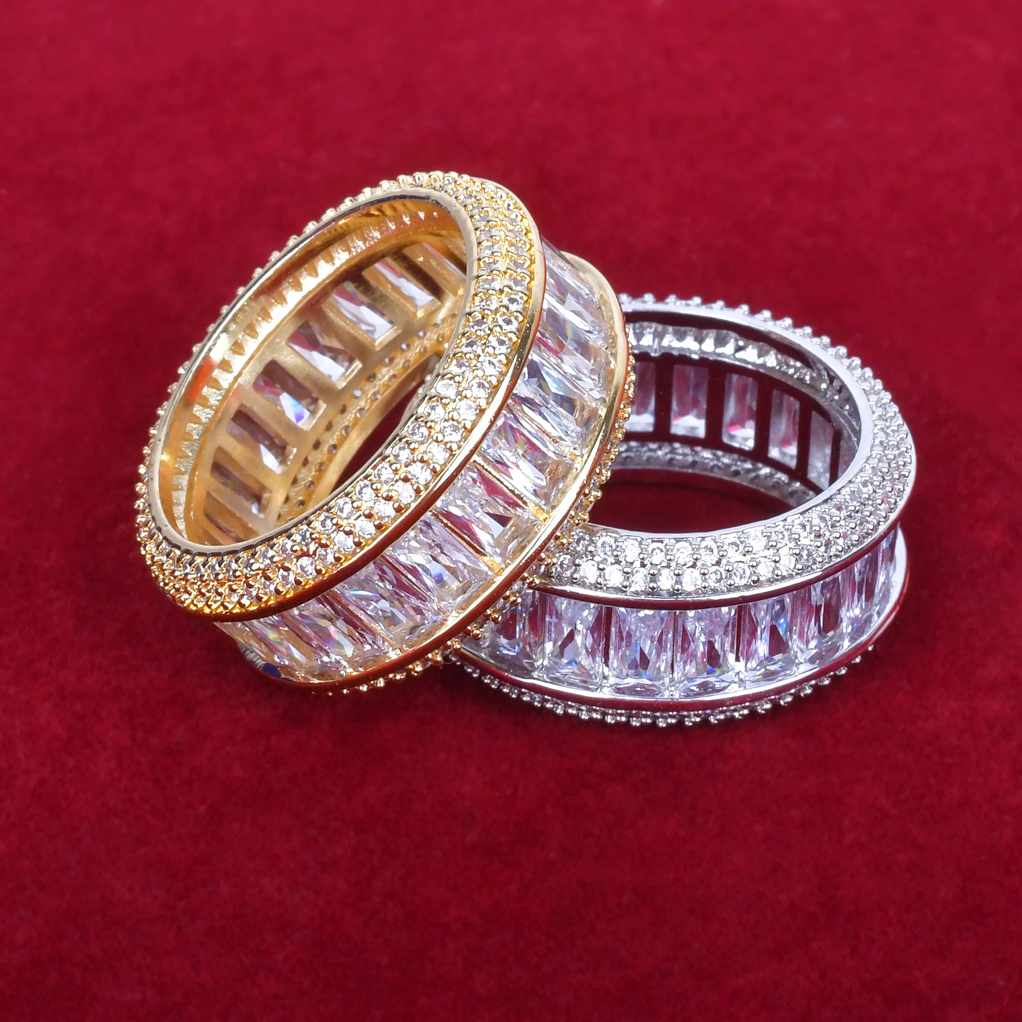 Bling Baguette Zircon Men's Ring 18K Gold-Plated Copper Hip Hop Fashion - Image 3