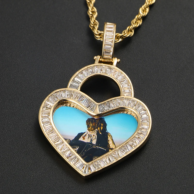Custom Heart Pendant Necklace – Baguette CZ Photo Jewelry for Him & Her - Image 6