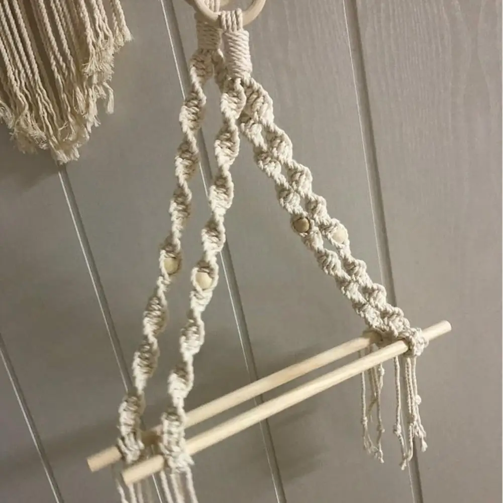 Nordic Wooden Stick Toilet Paper Holder Wall Hanging Hand-woven Tapestry Macrame Kitchen Bathroom Towel Rack Decoration - Image 4