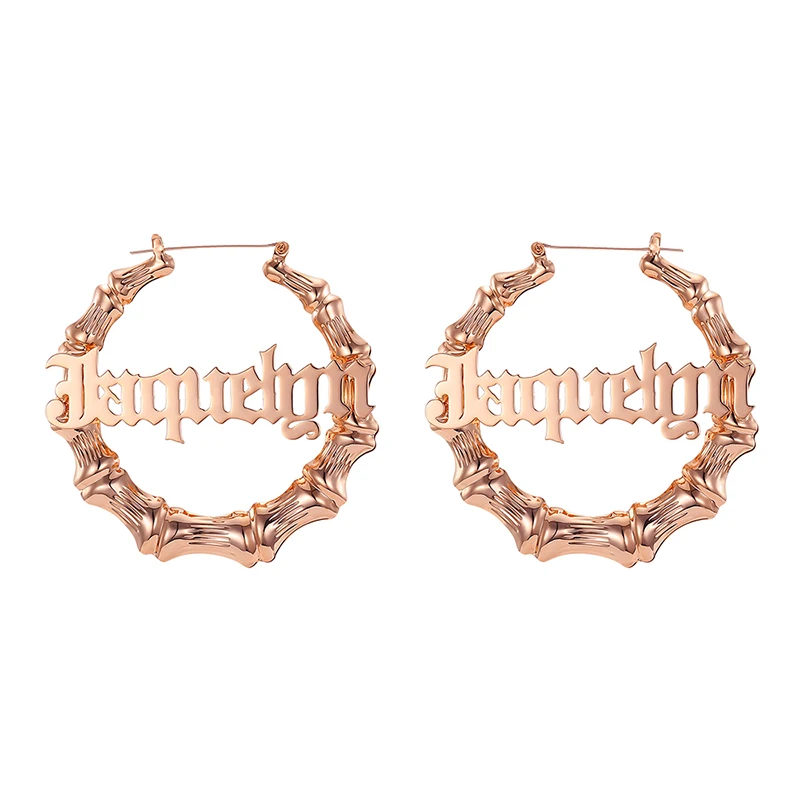 2020 Stainless Steel Bamboo Hoop Earrings Custom Name Statement Jewelry - Image 4