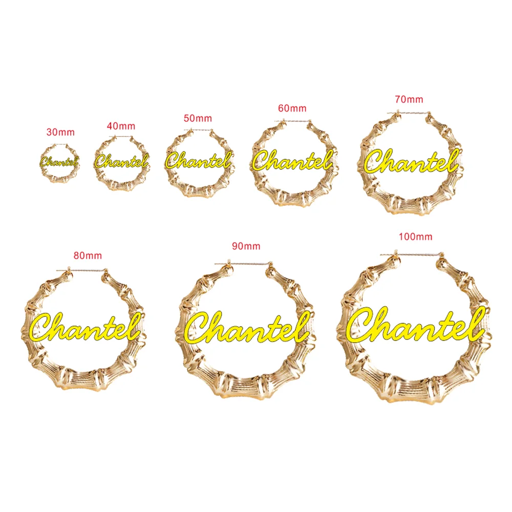 2020 Stainless Steel Bamboo Hoop Earrings Custom Name Statement Jewelry - Image 5