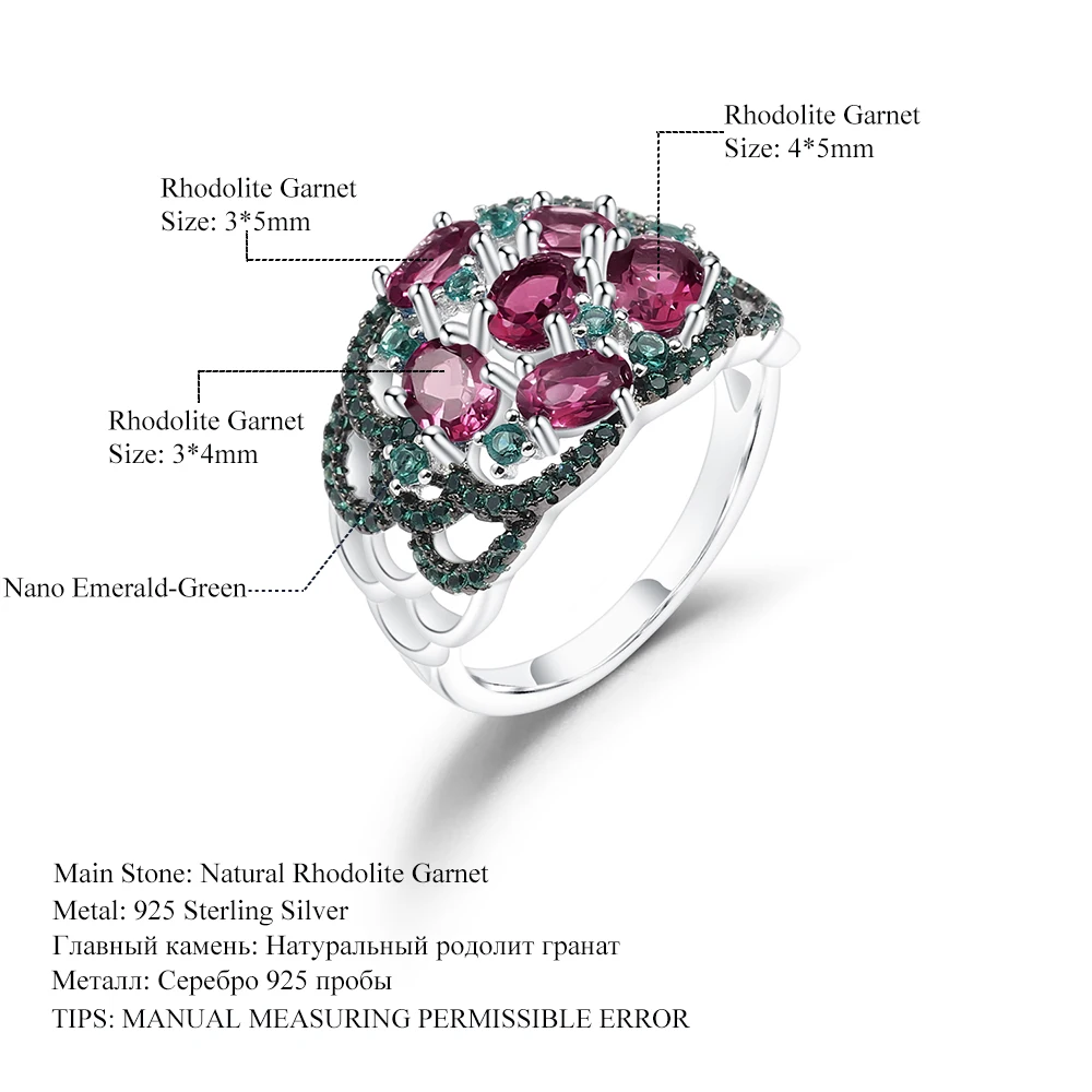 GEM'S BALLET 2.30ct Rhodolite Garnet Art Deco Ring – 925 Sterling Silver - Image 5