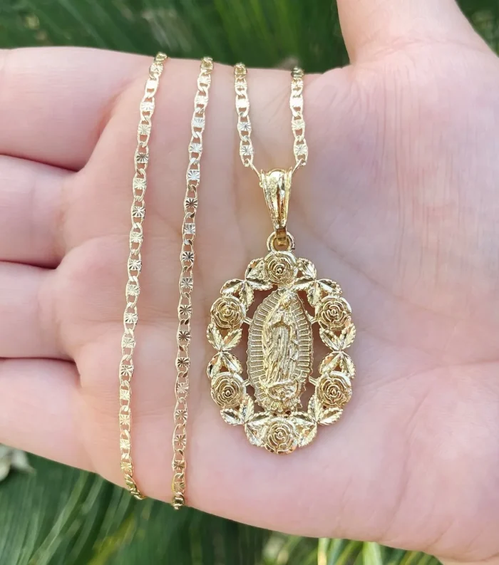 Custom Virgin Mary Necklace with Roses – Personalized Virgen de Guadalupe Pendant - Image 6