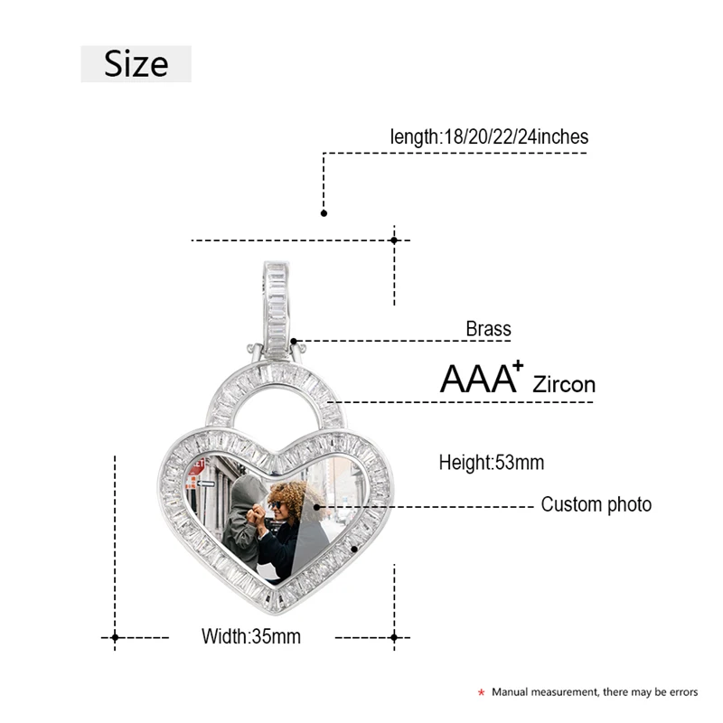 Custom Heart Pendant Necklace – Baguette CZ Photo Jewelry for Him & Her - Image 2