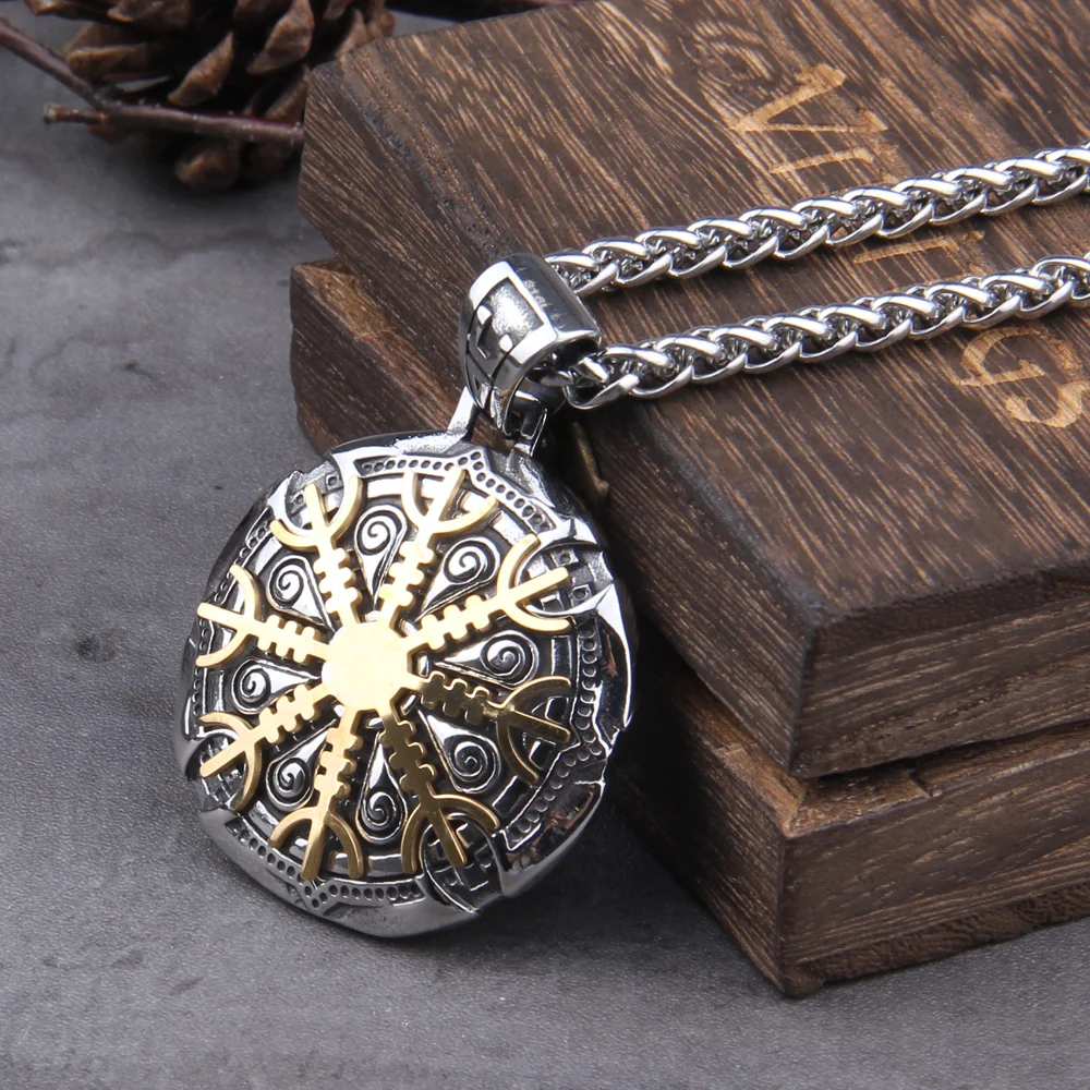 Stainless Steel Vegvisir Viking Rune Necklace Gold Color Scandinavian Norse Men Gift - Image 5