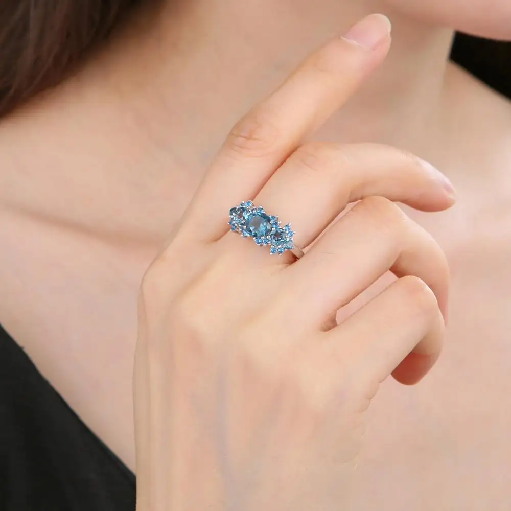 GEM'S BALLET 925 Sterling Silver Vintage Luxury Ring with Natural Sky Blue Topaz - Image 4