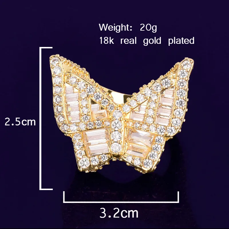 Bubble Letter Butterfly Ring – Iced Out CZ, Gold Plated Hip Hop Jewelry - Image 2