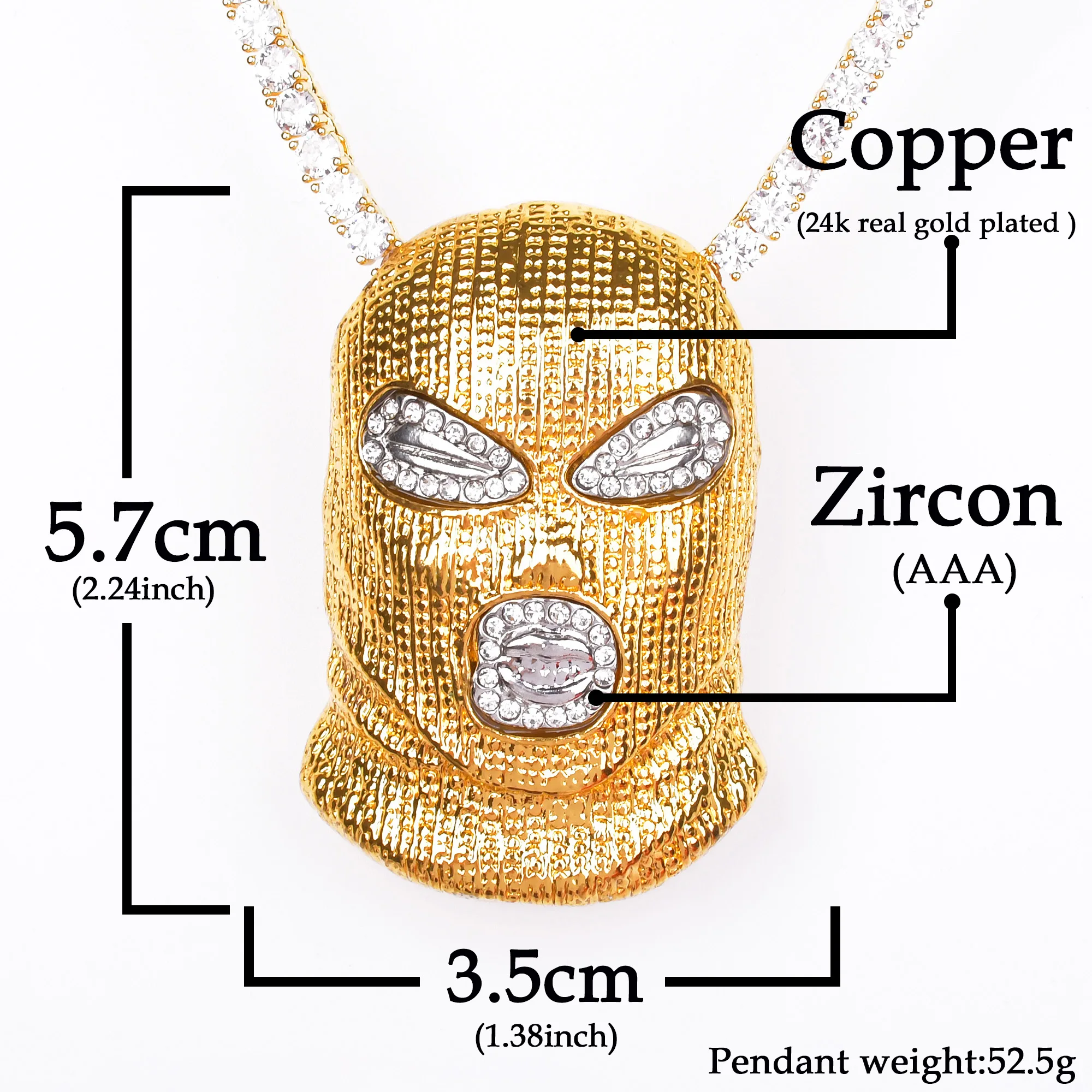 Skull Mask Pendant Necklace – Gold Alloy with Rhinestones, Hip Hop Rock Jewelry - Image 2