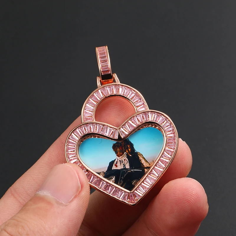 Custom Heart Pendant Necklace – Baguette CZ Photo Jewelry for Him & Her - Image 4