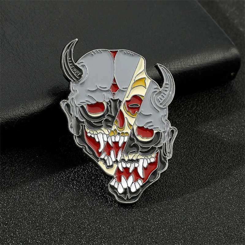 Japanese Hannya Mask Metal Brooch Halloween Horror Ghost Badge Jewelry Gift