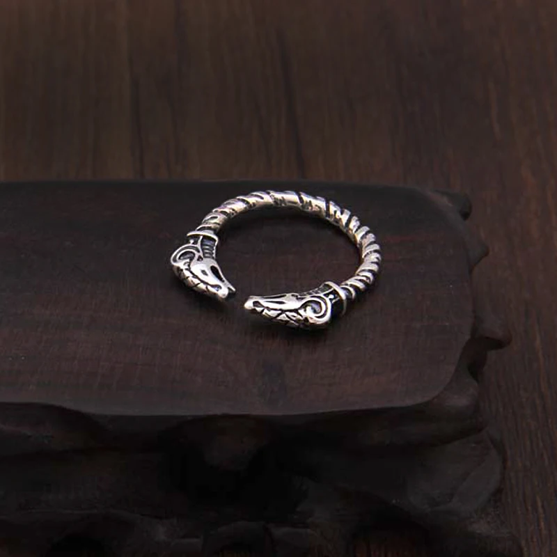 S925 Sterling Silver Viking Adjustable Goat Twist Ring with Vintage Wood Box - Image 2