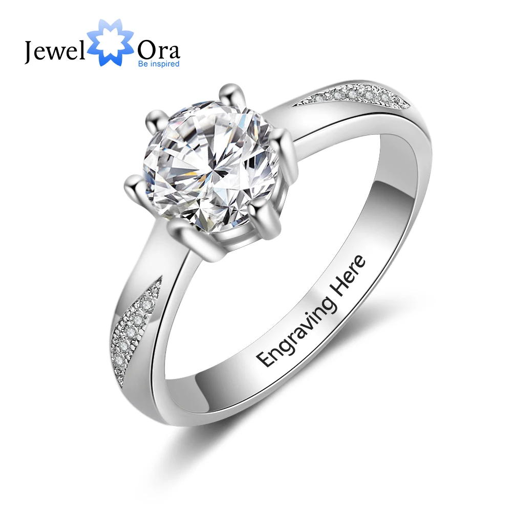 Classic Personalized Silver Wedding Ring Engraved Name Anniversary Jewelry for Women