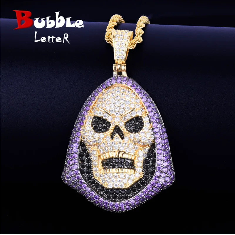 Skull Pendant Necklace Gold-Plated with AAA Cubic Zirconia – Hip Hop Rock Jewelry