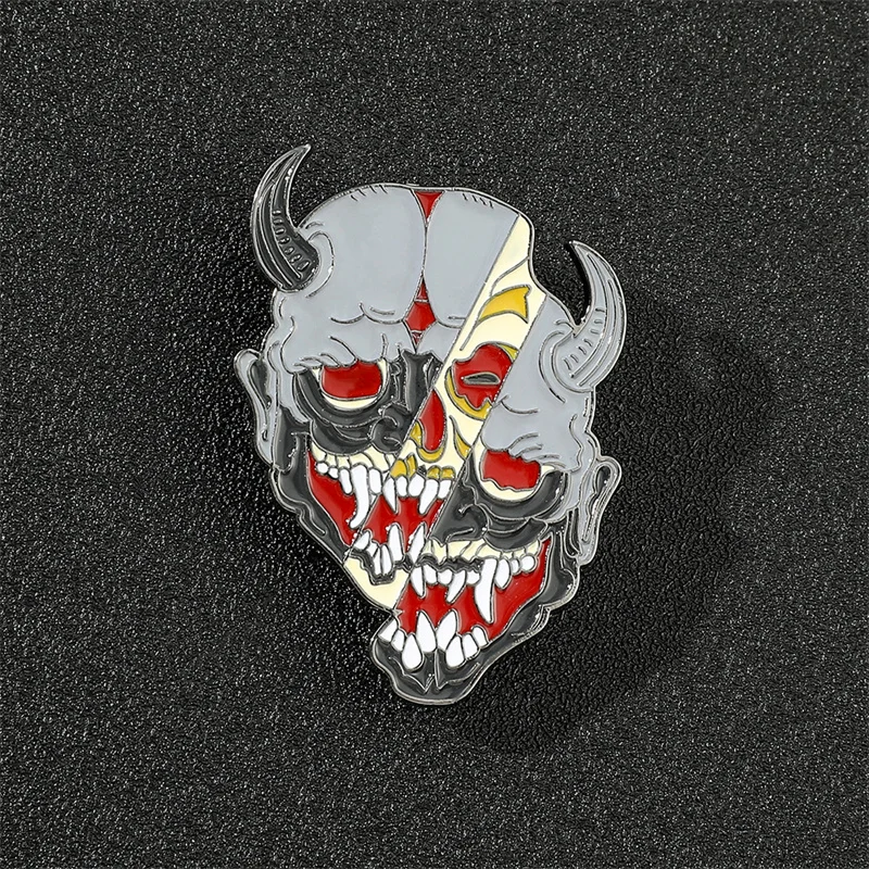 Japanese Hannya Mask Metal Brooch Halloween Horror Ghost Badge Jewelry Gift - Image 2