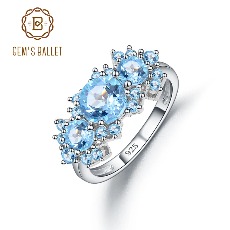 GEM'S BALLET 925 Sterling Silver Vintage Luxury Ring with Natural Sky Blue Topaz