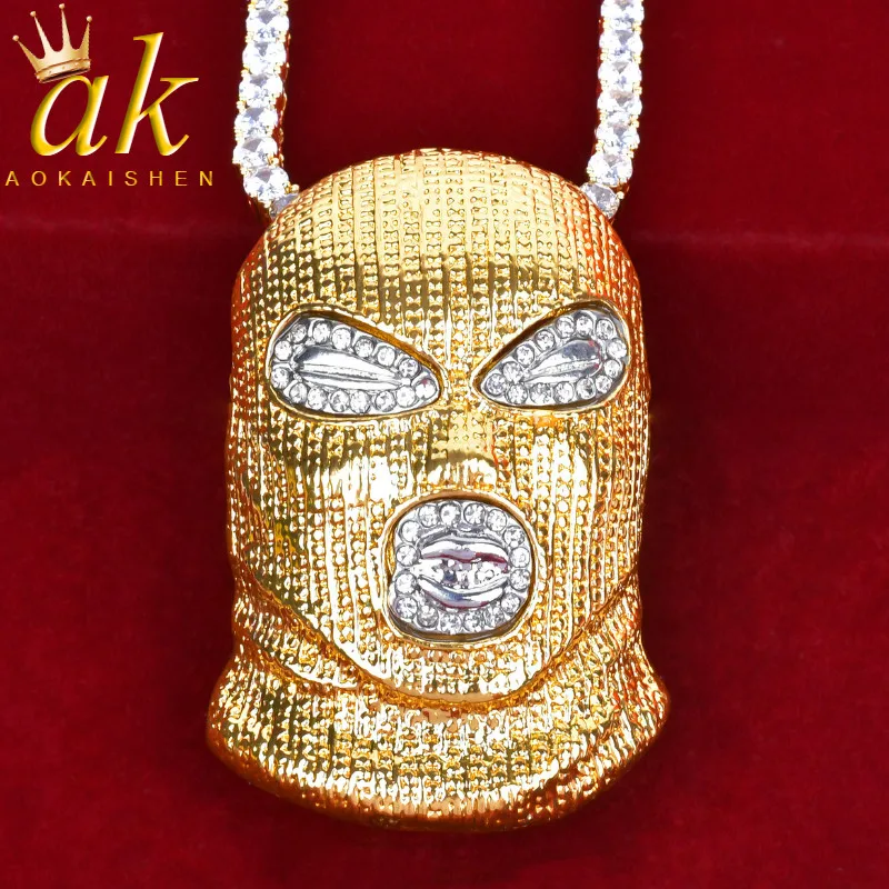 Skull Mask Pendant Necklace – Gold Alloy with Rhinestones, Hip Hop Rock Jewelry